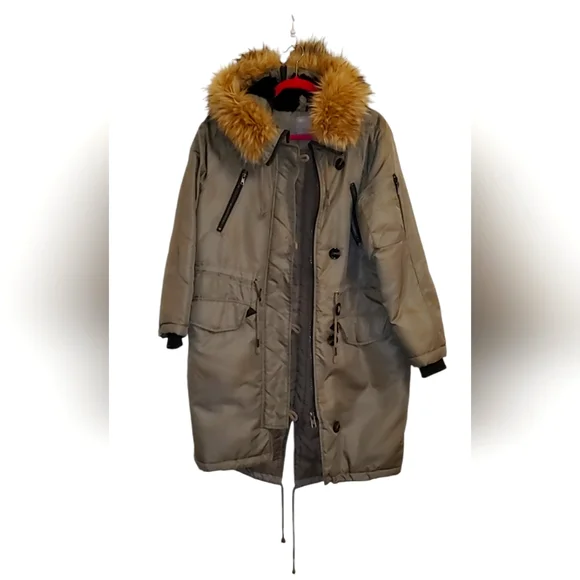Asos winter coat olive Green khaki faux fur hood size 6 - Picture 1 of 3